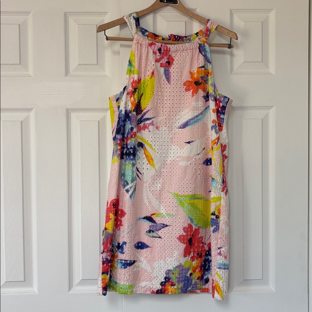 Trina Turk watercolor Floral halter Dress medium fully lined.